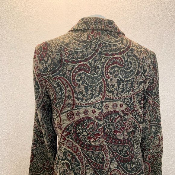 Harve Benard vintage tapestry jacket size 14P green red tan very good condition - Picture 4 of 13